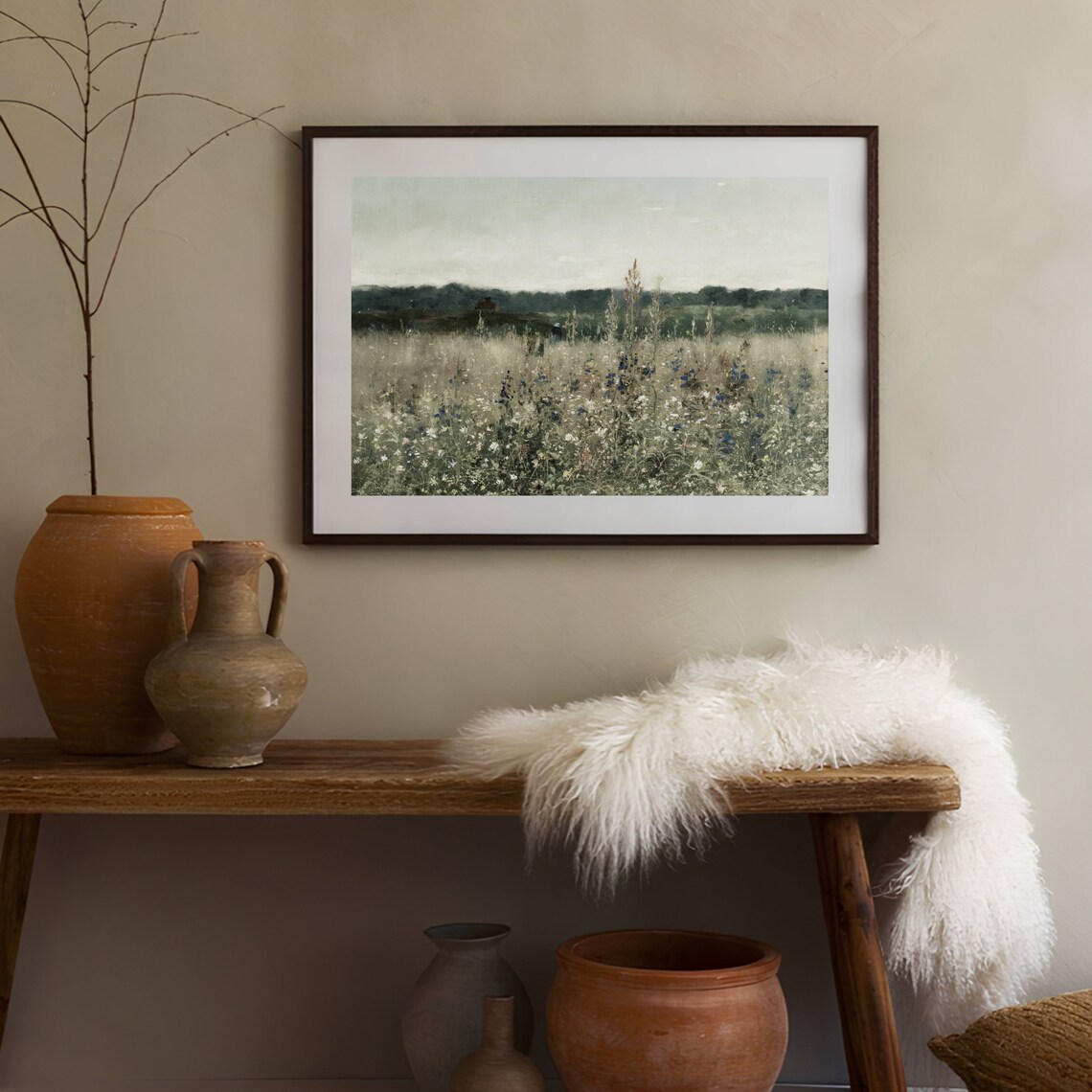 Vintage Meadow Landscape, Wildflower Field Art Print - Image 2