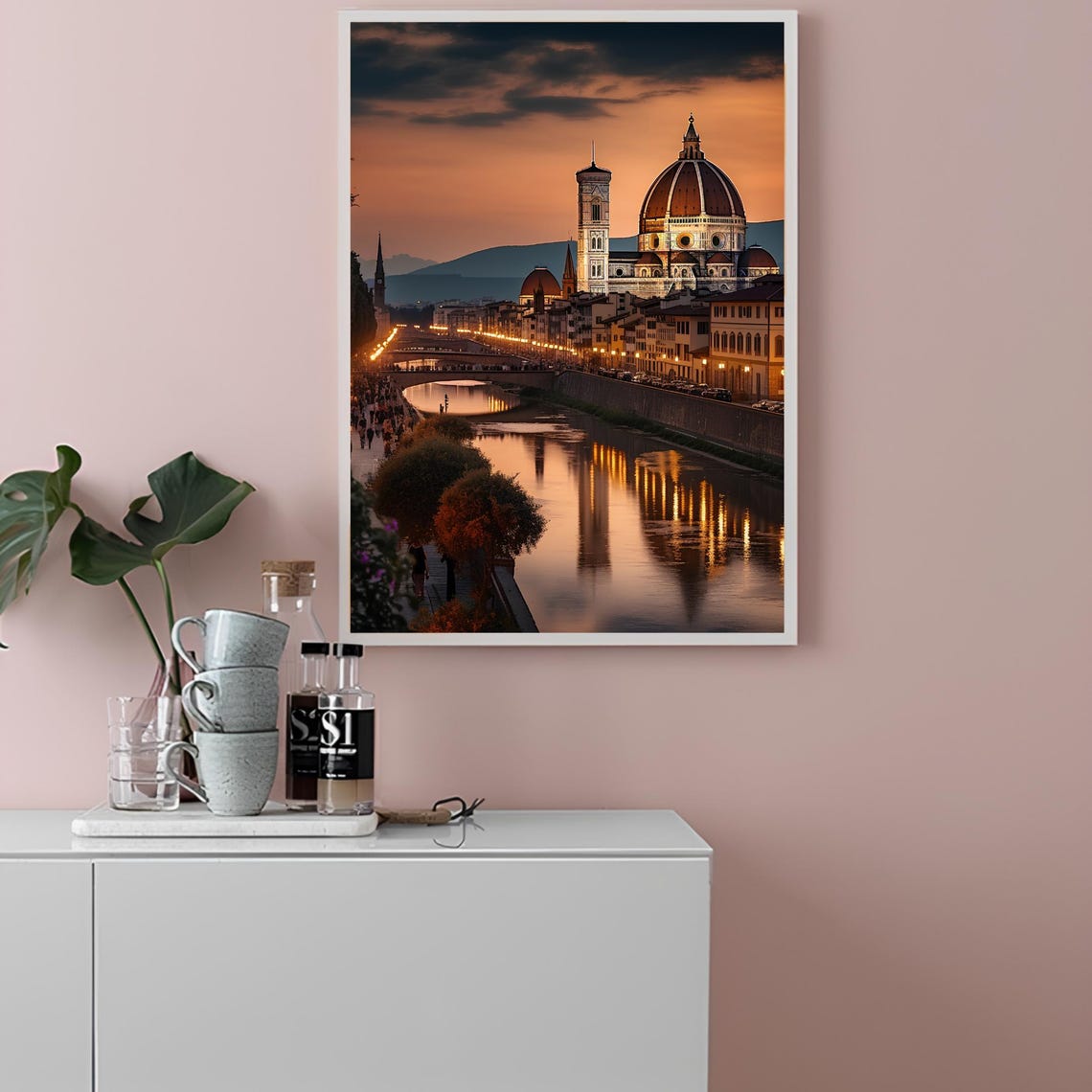 Florence Cathedral Duomo Sunset Arno River Italy Travel Poster - Image 2