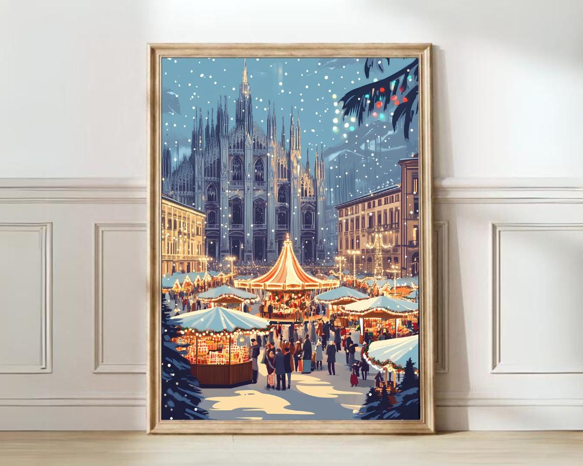 Milano Print Winter Milan Illustration Milan Travel Poster Italy Print Milan Duomo Print Milan Gift Winter Travel Gallery Christmas Print