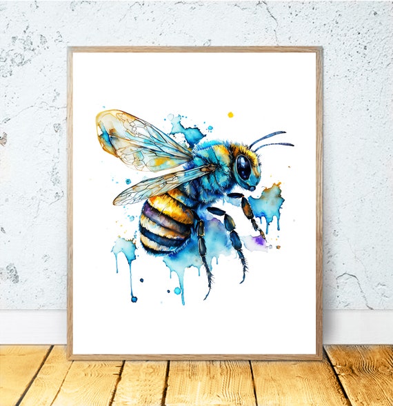 Watercolor Bee Art Bee Print Poster Wall Decor Art Bee Painting Bee Bumble Bee Bumblebee Honeybee Nature Minimalist Insects 66