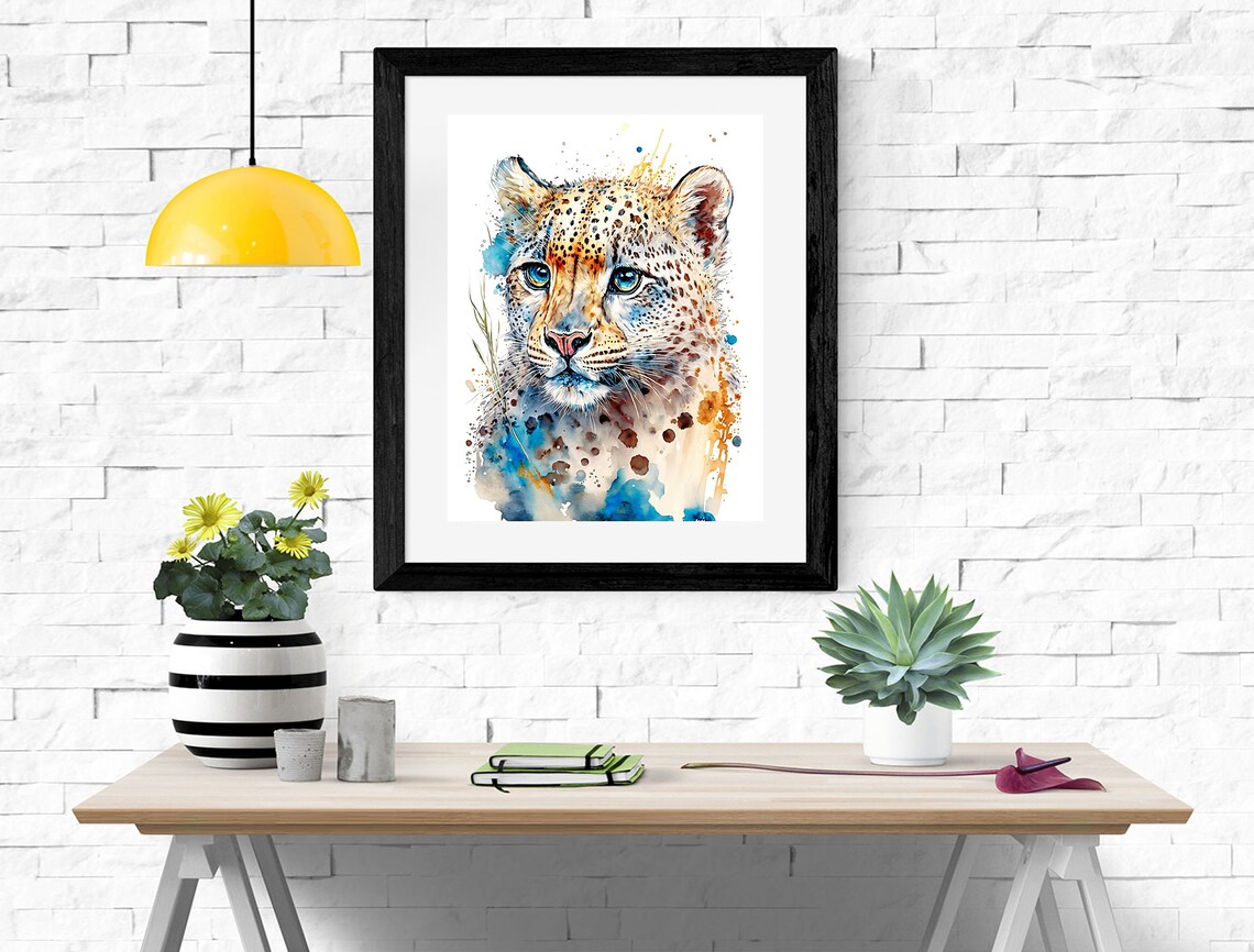 Snow Leopard Watercolor Leopard Poster, Wildlife Decor - Image 2