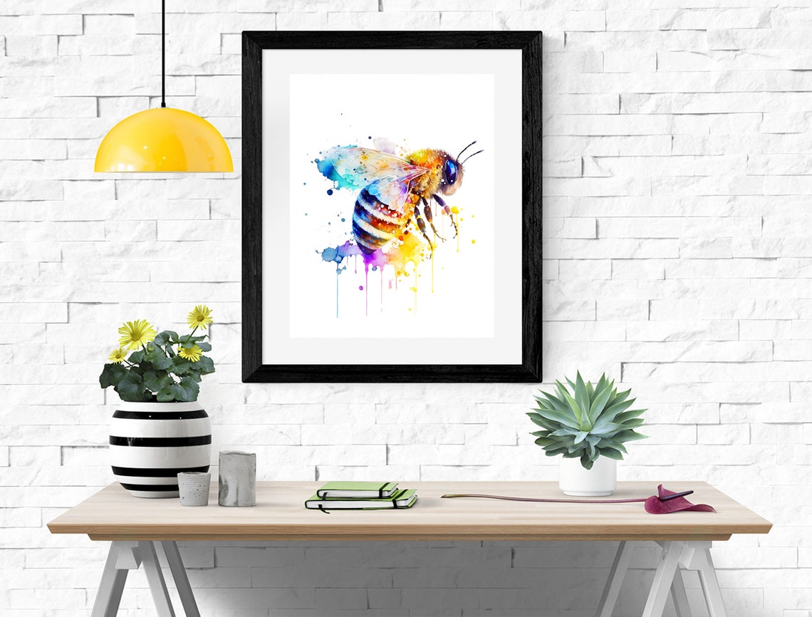 Honeybee In Vivid Watercolor Splash Flying Insect Art Poster - Image 2