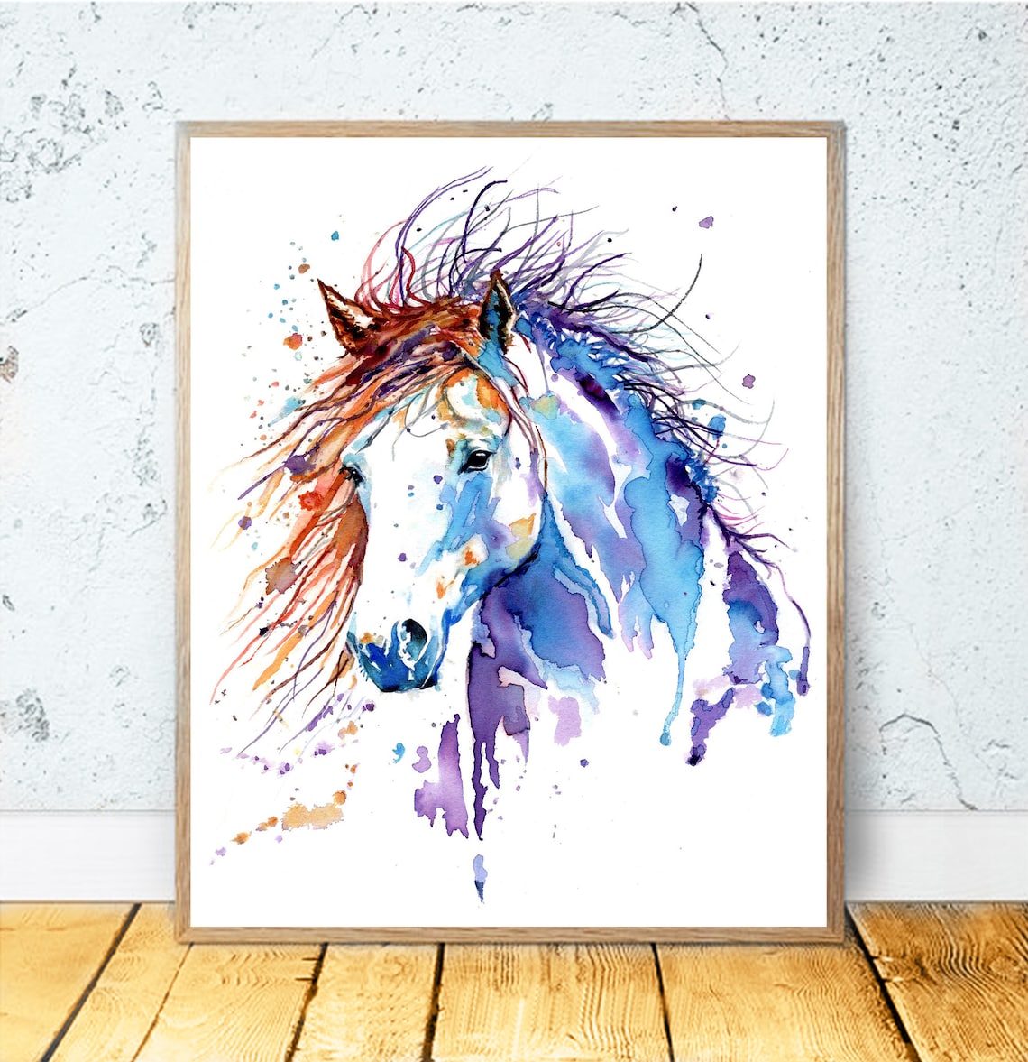 Watercolor Horse Art Print, Colorful Horse Painting