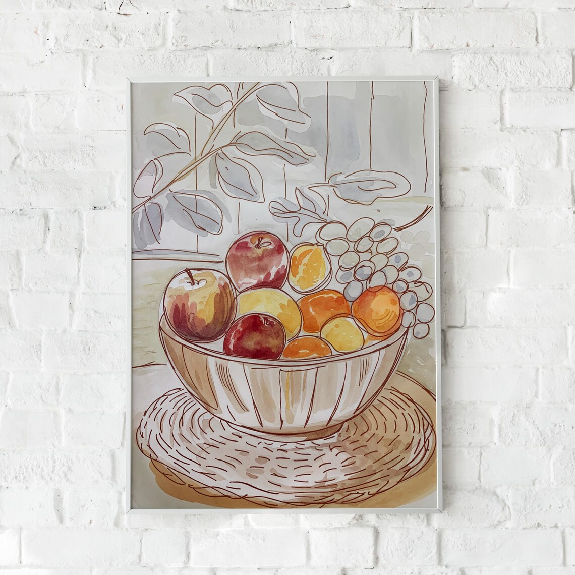 Fruit Bowl Sketch Watercolour Poster, Kitchen Decor - Image 4