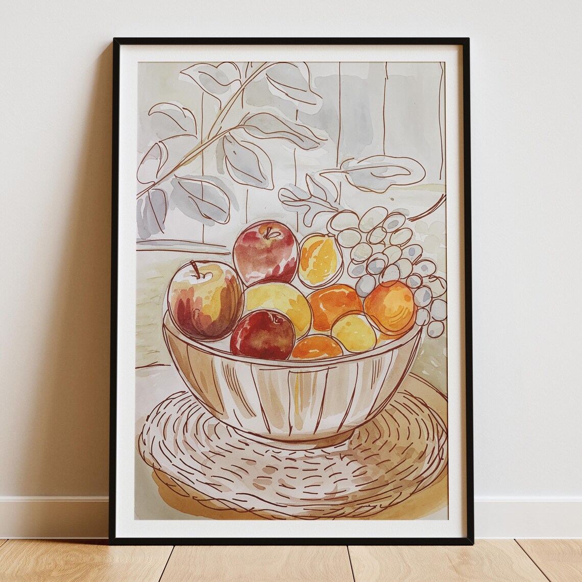 Fruit Bowl Sketch Watercolour Poster, Kitchen Decor - Image 3