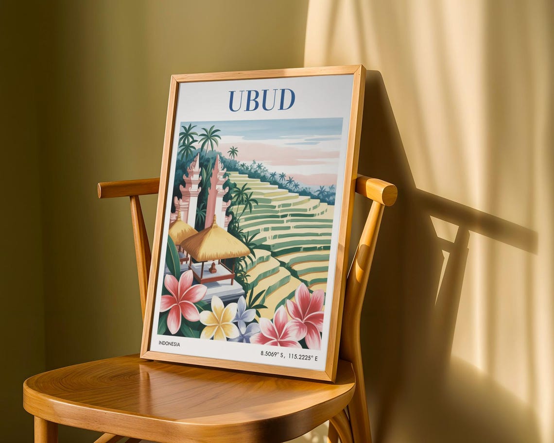 Vintage Ubud Travel Poster, Bali Rice Terrace - Image 2