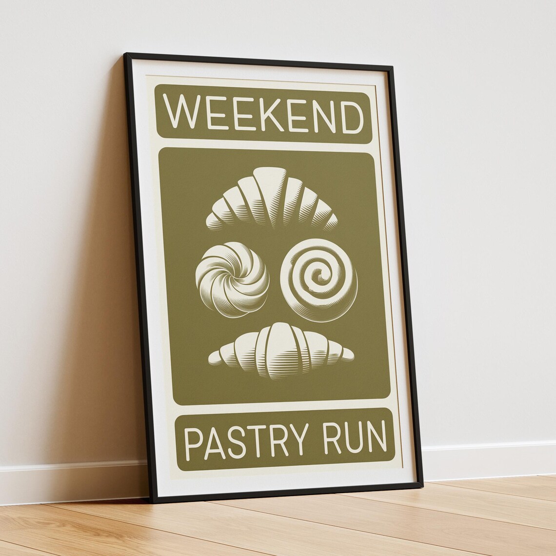 Weekend Pastry Run Croissant Art, Minimalist Kitchen Poster - Image 4