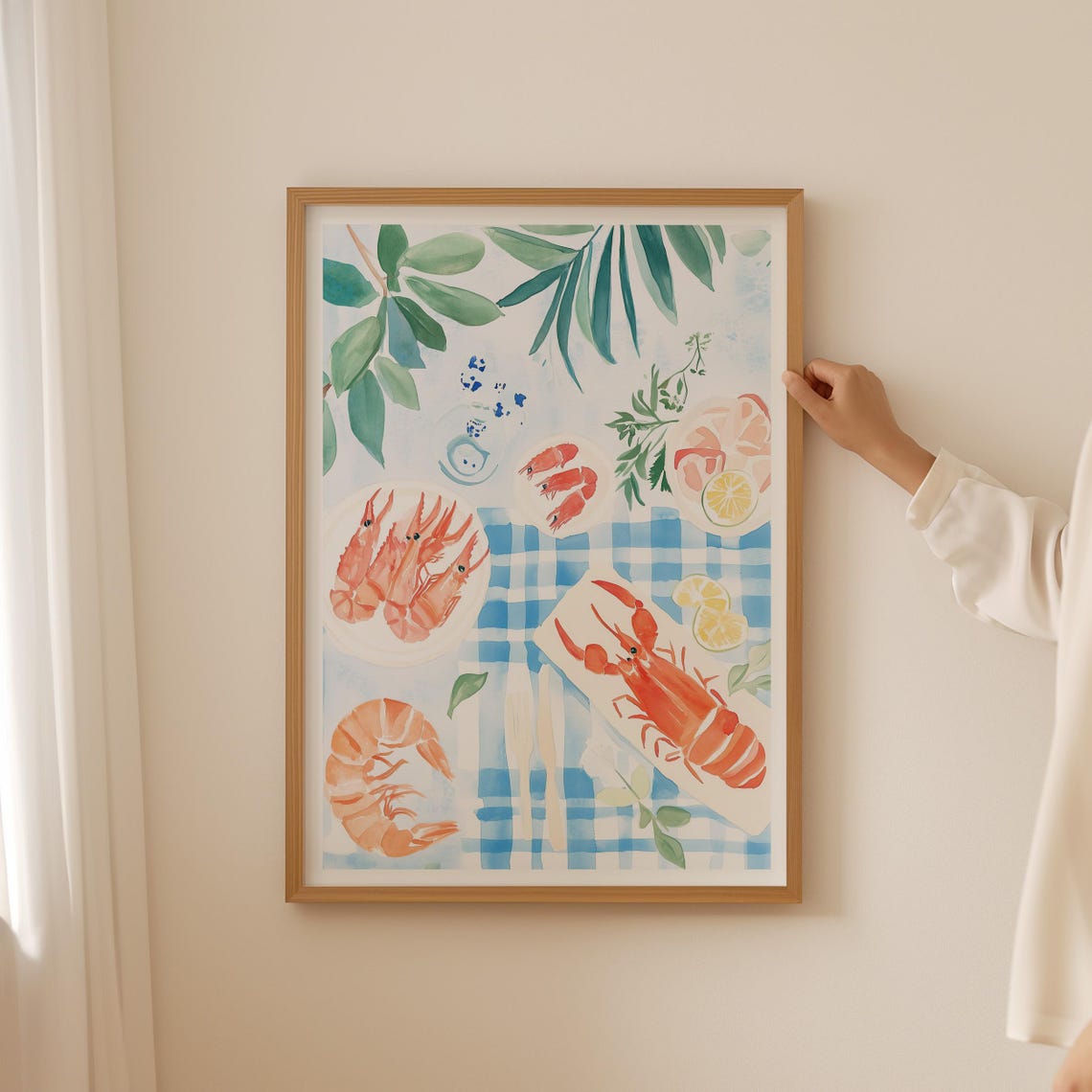 Coastal Seafood Wall Art Nautical Kitchen Decor Retro Seafood Watercolor Pastel Print - Image 4