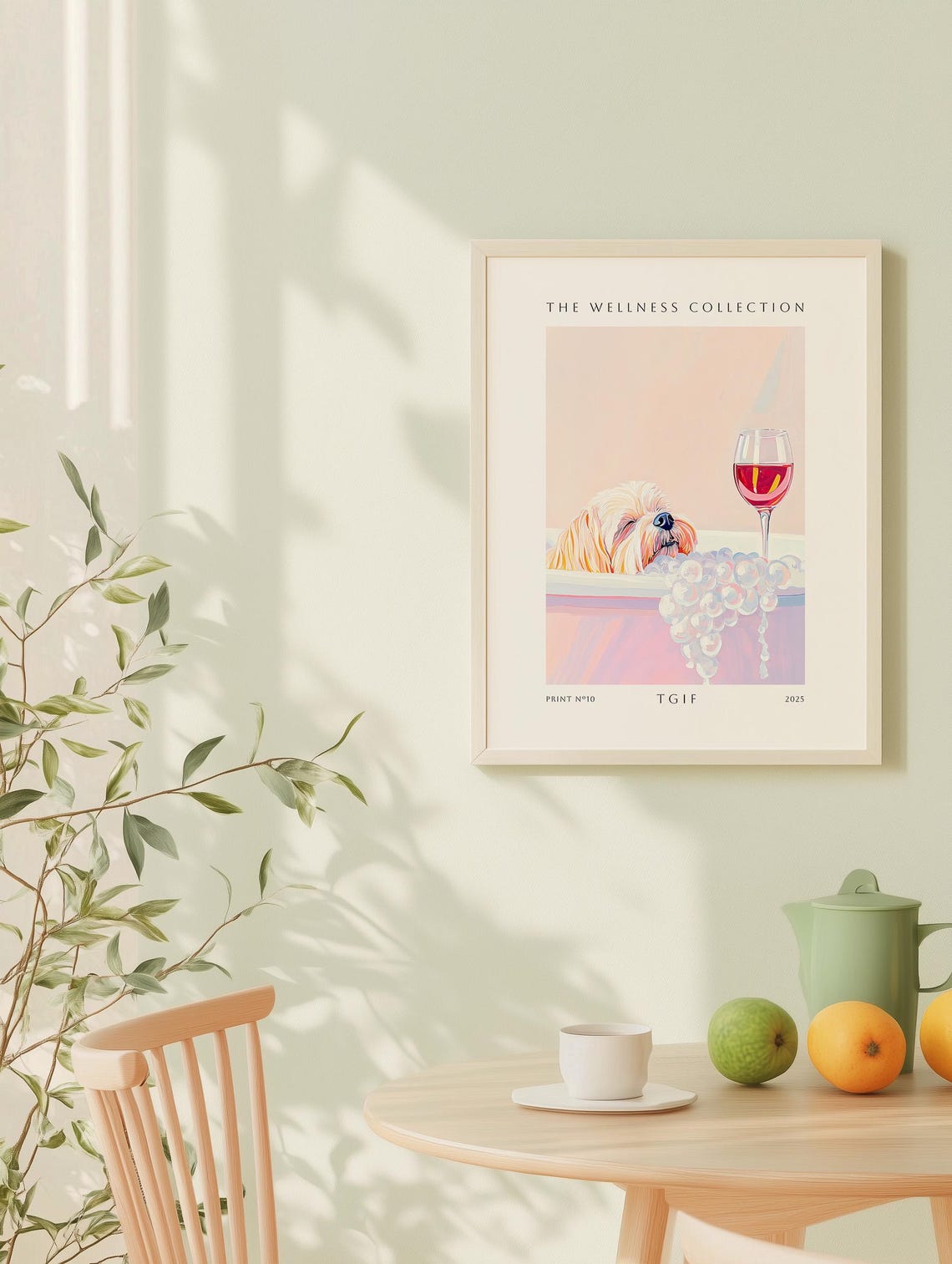 Tired Dog in Bubble Bath with Wine Glass TGIF Wellness Poster - Image 3