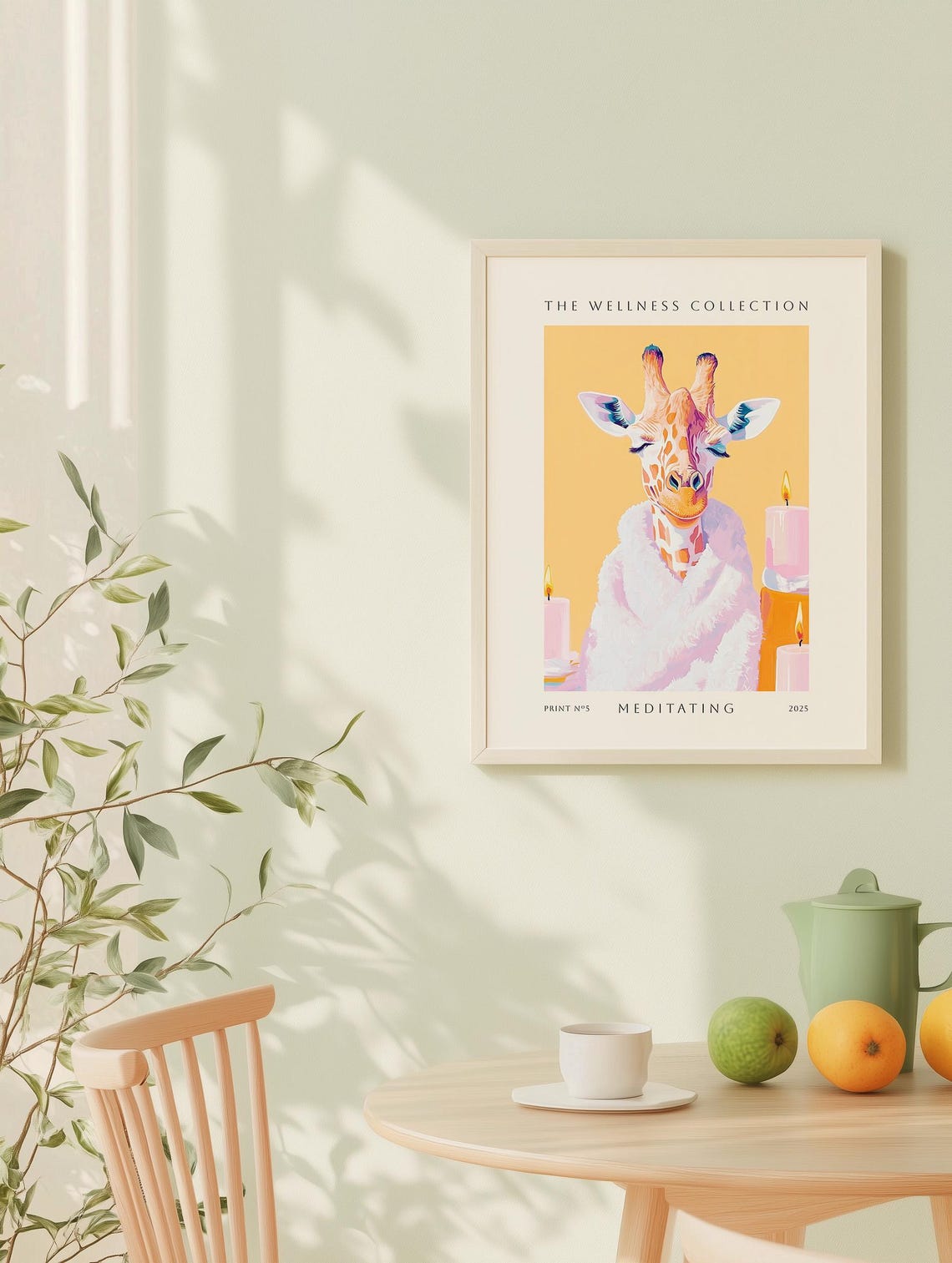 Meditating Giraffe Bathrobe Candles Spa Wellness Funny Poster - Image 4