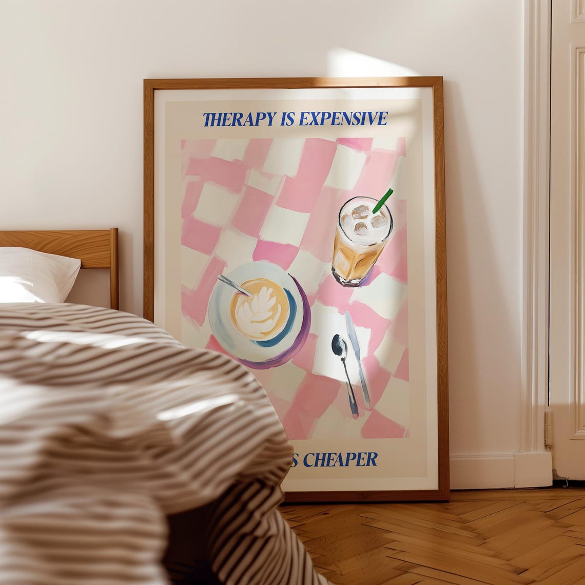 Therapy Is Expensive Coffee Is Cheaper Funny Coffee Quote Poster - Image 2