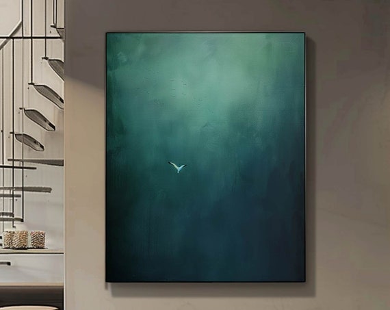 Surrealist Dark Green Sky Painting Dark Green Wall Decor Abstract Painting Minimalist Wall Art Maximalist Decor Dark Green Wall Art