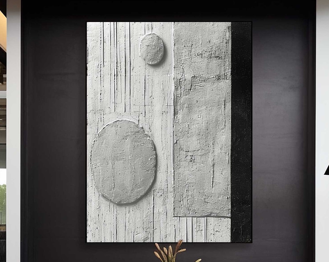 Modern White Gray 3D Plaster Circles Minimalist Texture Art Poster