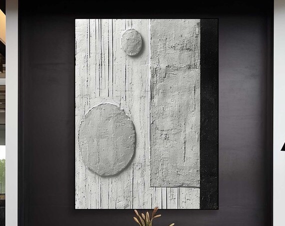 Black And White Textured Wall Art 3d Plaster Painting White Black Minimalist Art Black Wall Art White Black Wall Art Black Wall Decor