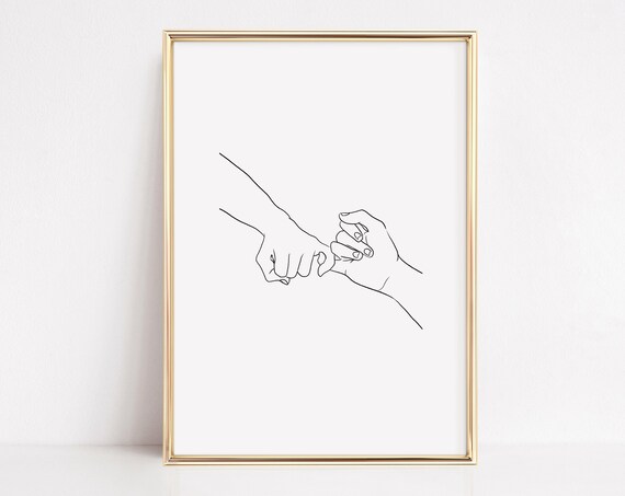 Holding Hands Line Art Couple Love Art Print