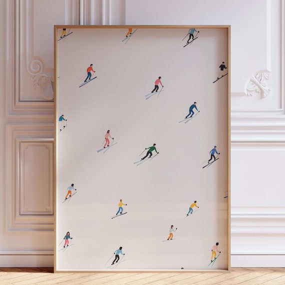 Mini Skier Print Retro Ski Poster Art Minimalist Snowboarding Skiing Down The Mountain