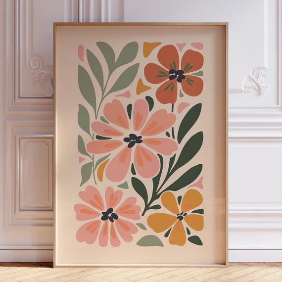 Abstract Floral Print Retro Flower Wall Art
