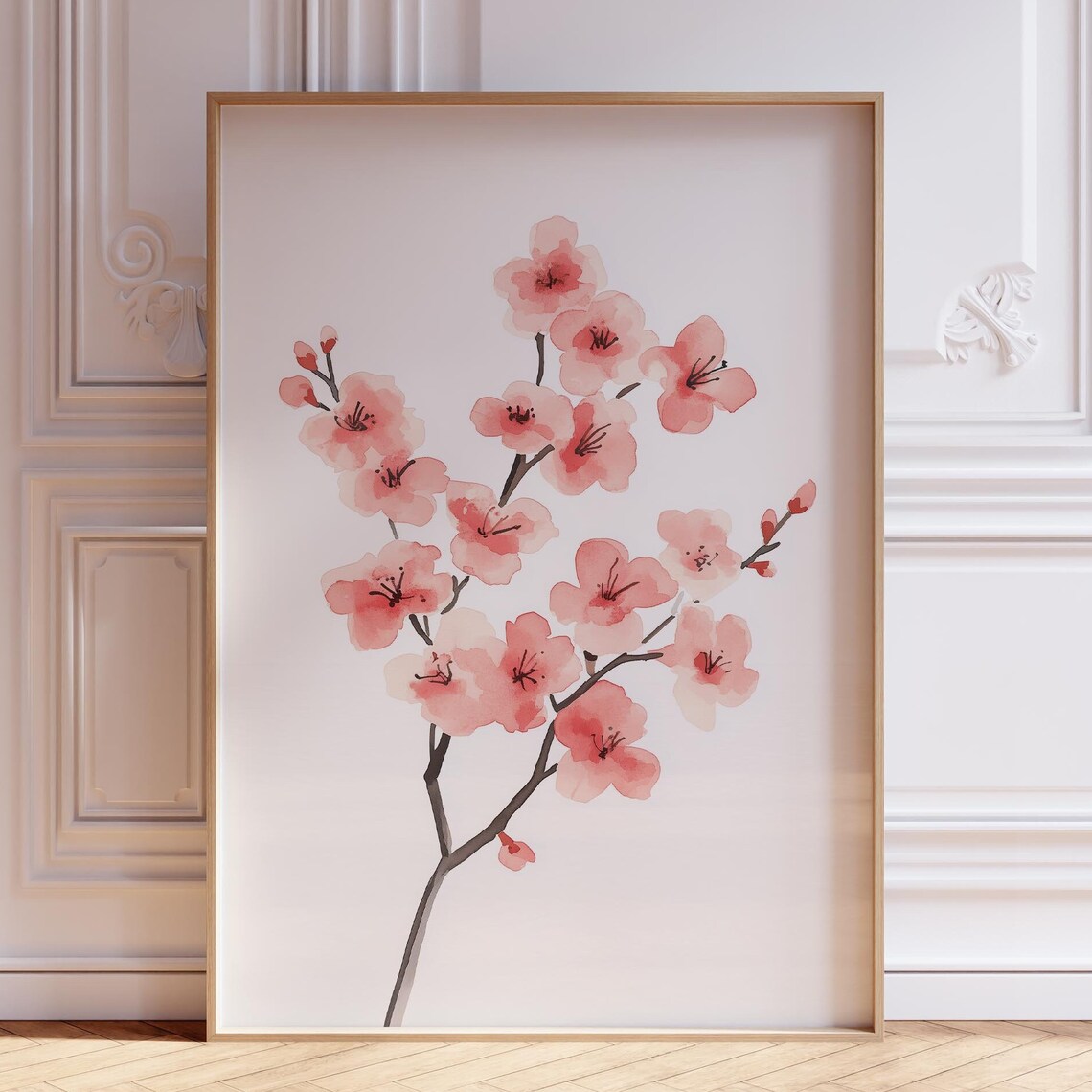 Delicate Cherry Blossom Branch Watercolor Sakura Floral Art Print