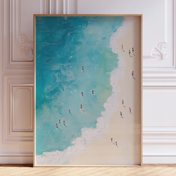 Aerial Ocean View Swimmers In Turquoise Water Beach Scene Poster