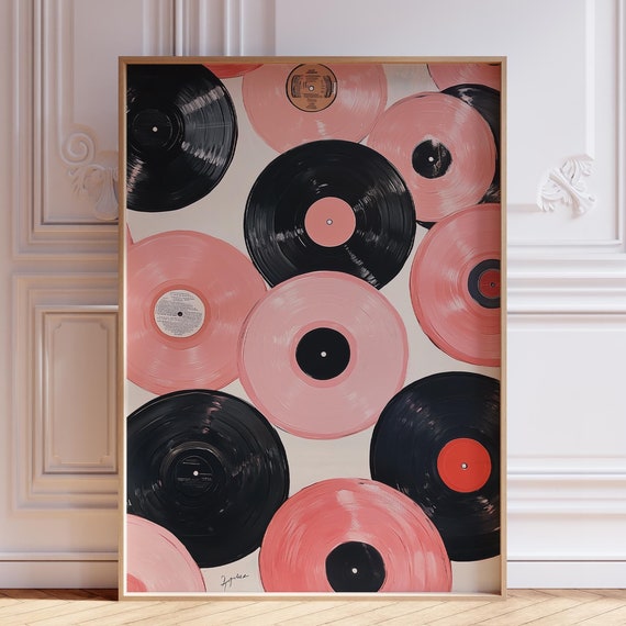 Pink Vinyl Record Poster Retro Print Vintage Wall Art Abstract Watercolor