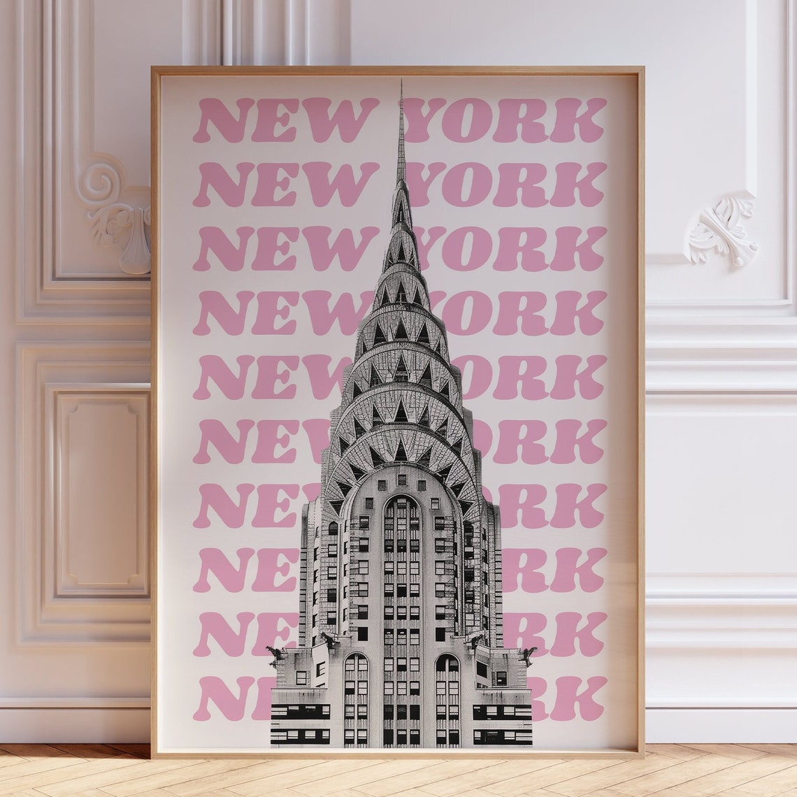 New York Chrysler Building In Pink Retro Pop Art Travel Poster