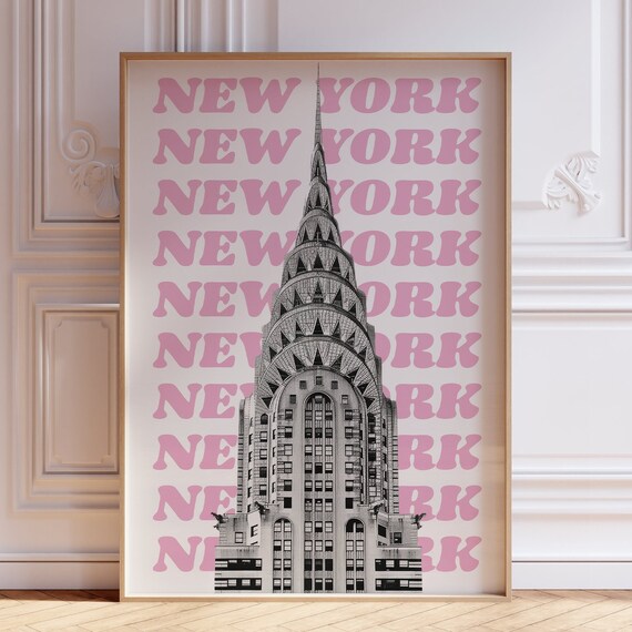 New York Chrysler Building In Pink Retro Pop Art Travel Poster