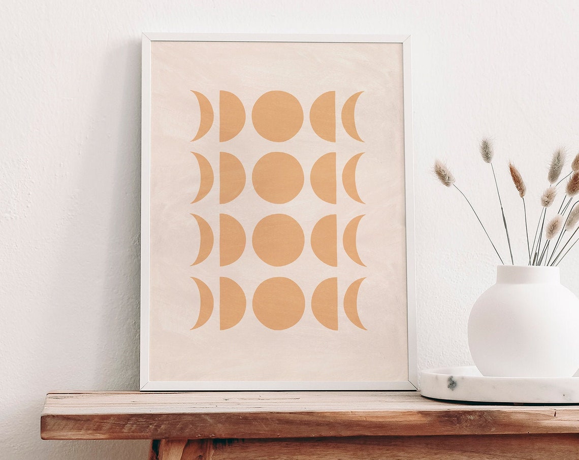 Beige Moon Phases Grid Lunar Cycle Boho Neutral Decor Poster