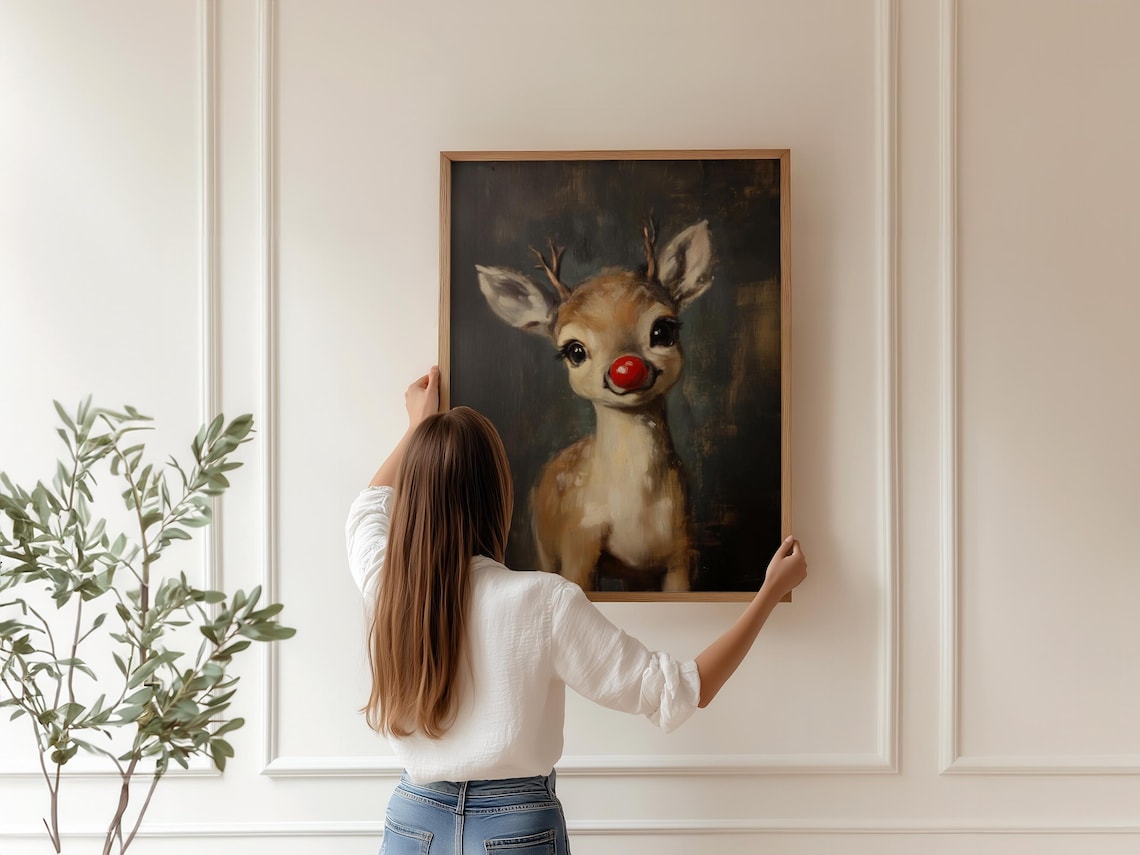 Rudolph Reindeer Vintage Christmas Art Print