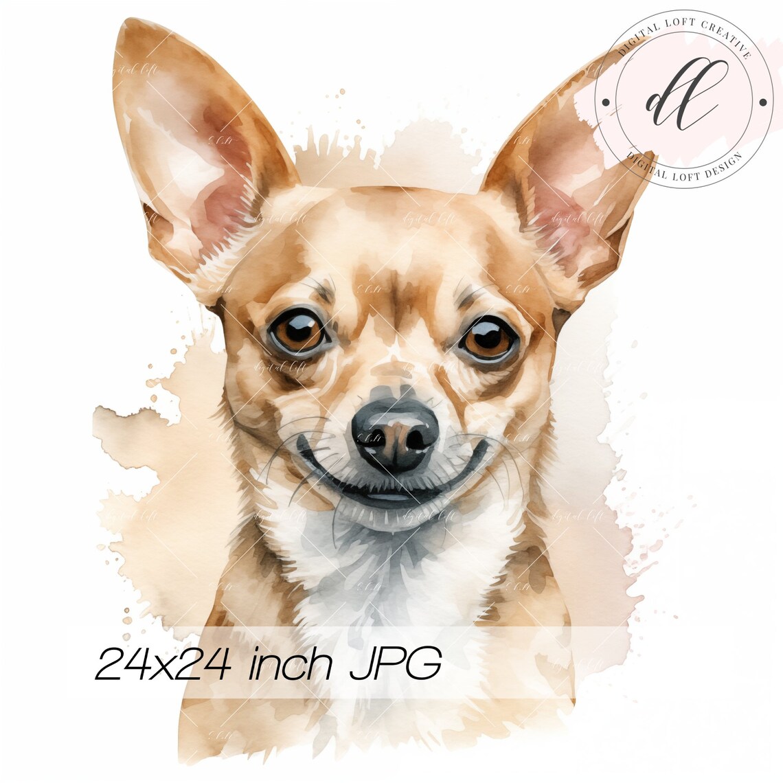 Happy Smiling Chihuahua Watercolor Dog Portrait Cute Face Poster