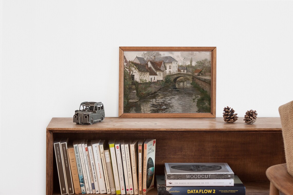 Vintage European Antique Village Painting - Image 2