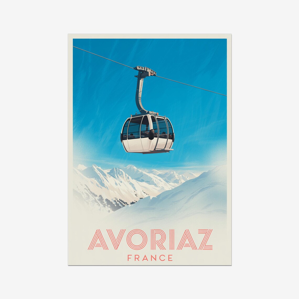 Avoriaz France Ski Gondola Over Alpine Winter Peaks Travel Poster
