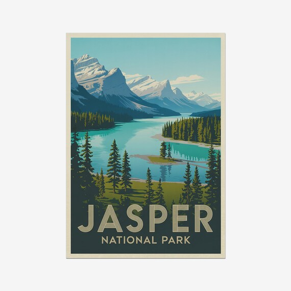 Jasper National Park Alberta Canada Lake Vintage Travel Poster