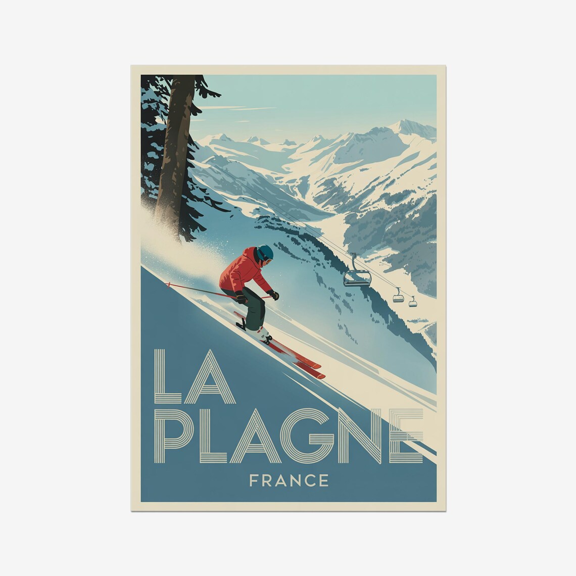 La Plagne Vintage Travel Poster, French Alps Skiing