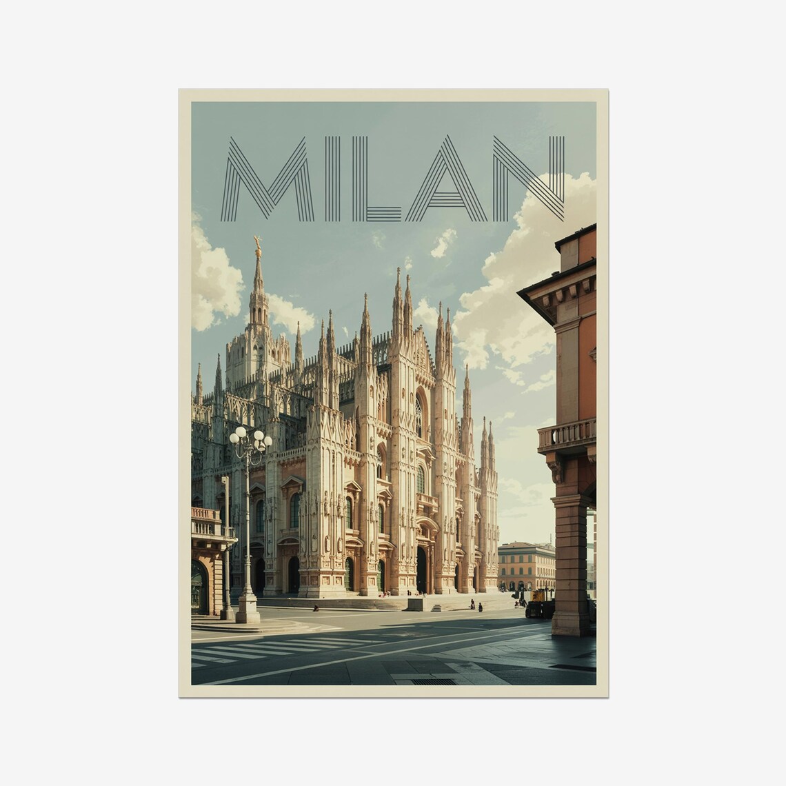 Milan Italy Duomo Cathedral Vintage Retro Italian Travel Art Poster