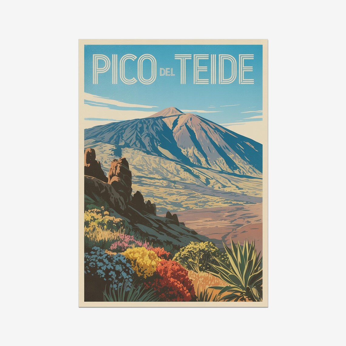 Pico del Teide Tenerife Volcano Wildflowers Vintage Travel Poster
