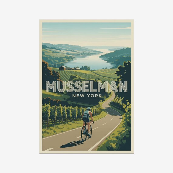 Musselman New York Vintage Triathlon Scenic Bike Race Art Poster