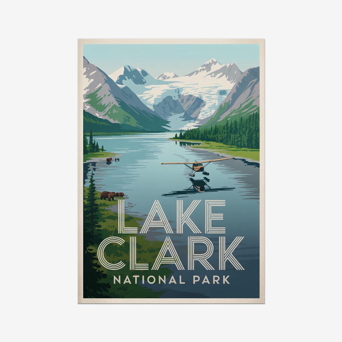 Lake Clark Alaska Floatplane Glacier Vintage National Park Poster