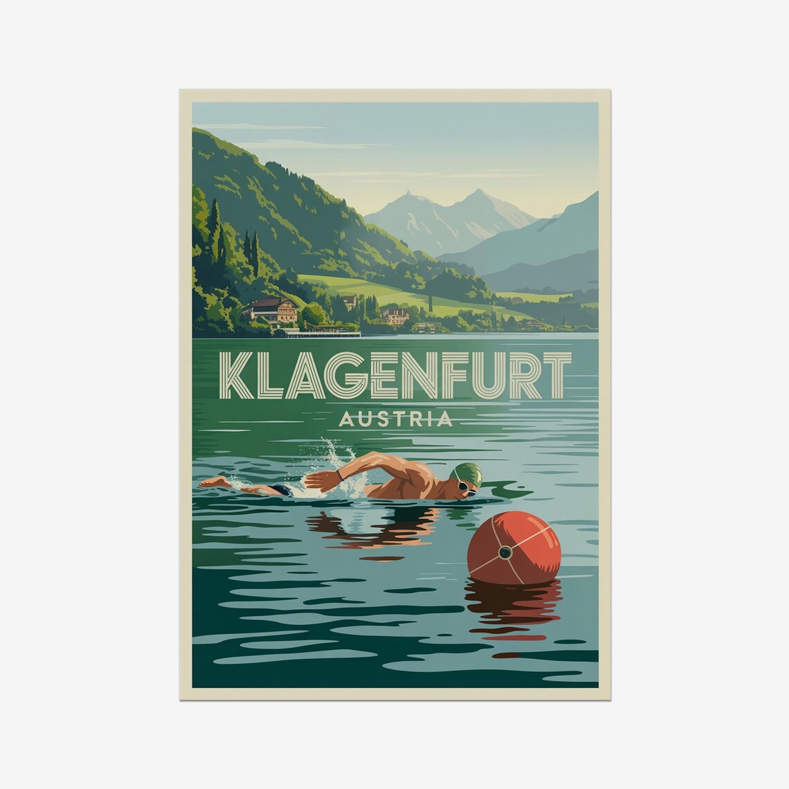 Klagenfurt Austria Triathlon Open Water Swim Retro Sports Poster