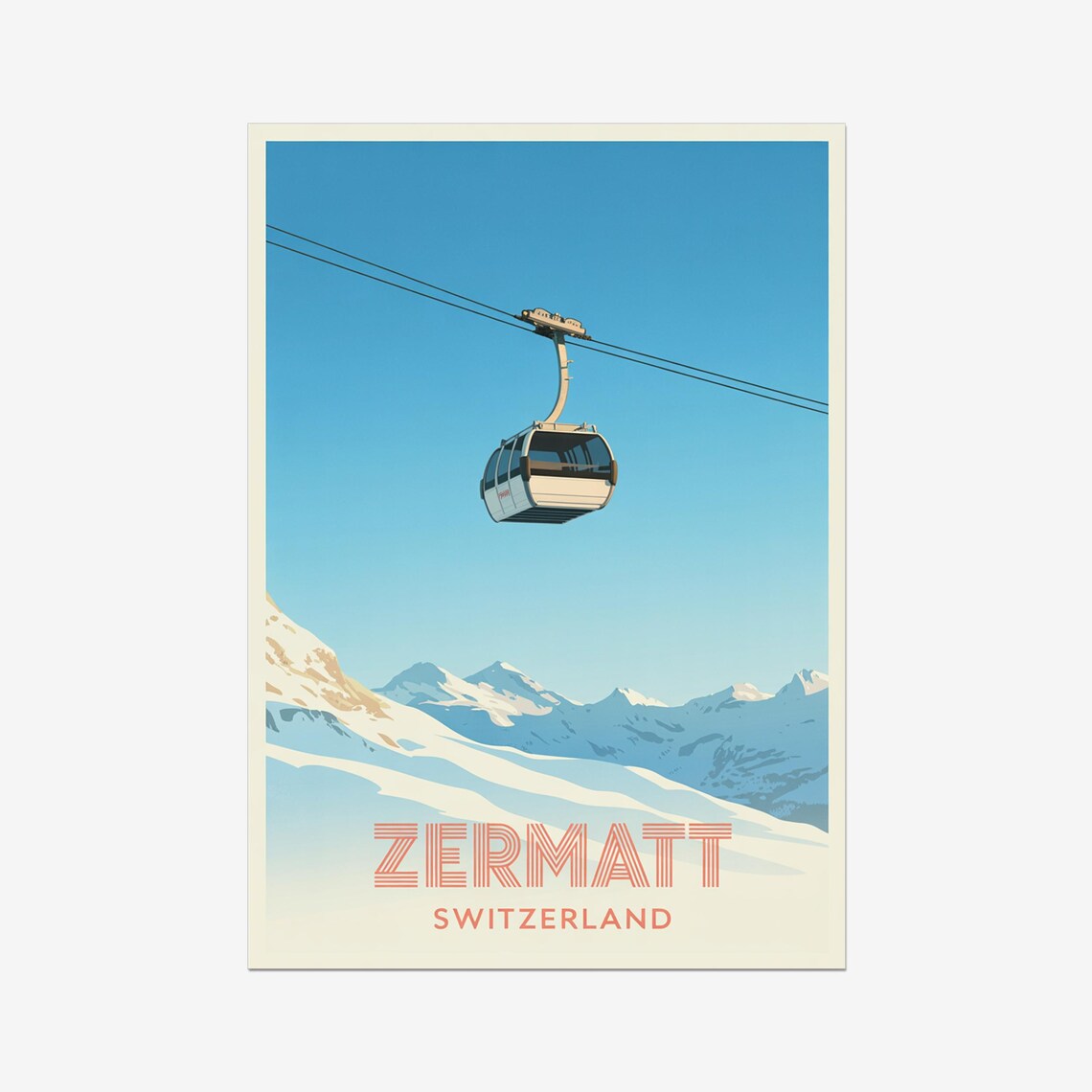 Zermatt Switzerland Vintage Alpine Ski Gondola Travel Poster