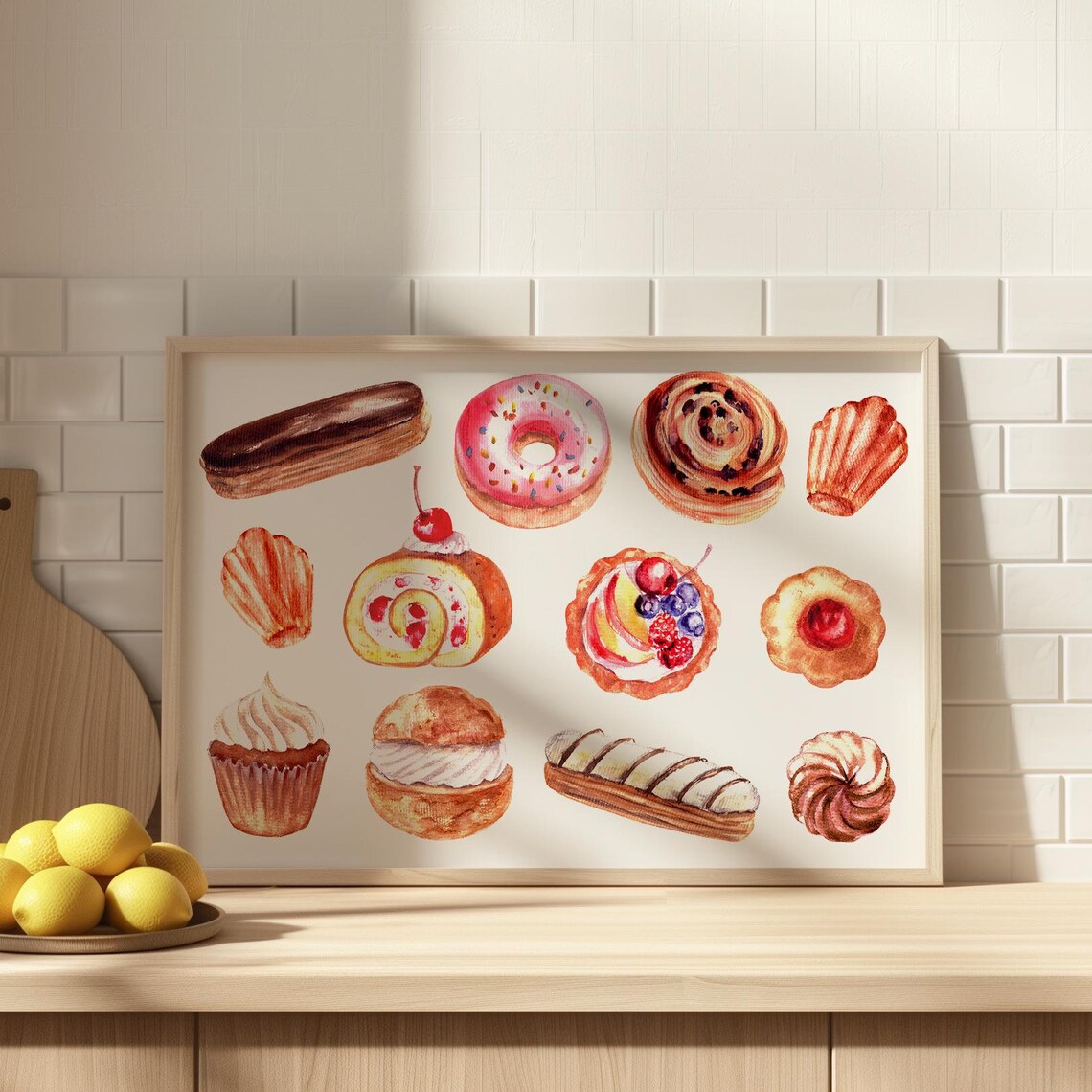 Watercolor French Pastries Donuts Eclairs Sweet Bakery Art Poster - Image 4