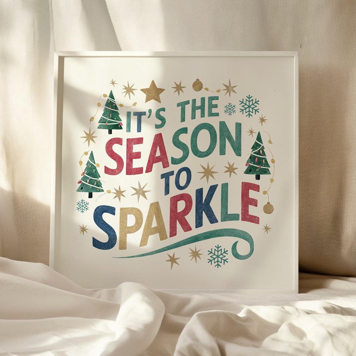 It's the Season to Sparkle Colorful Retro Christmas Typography Poster - Image 4