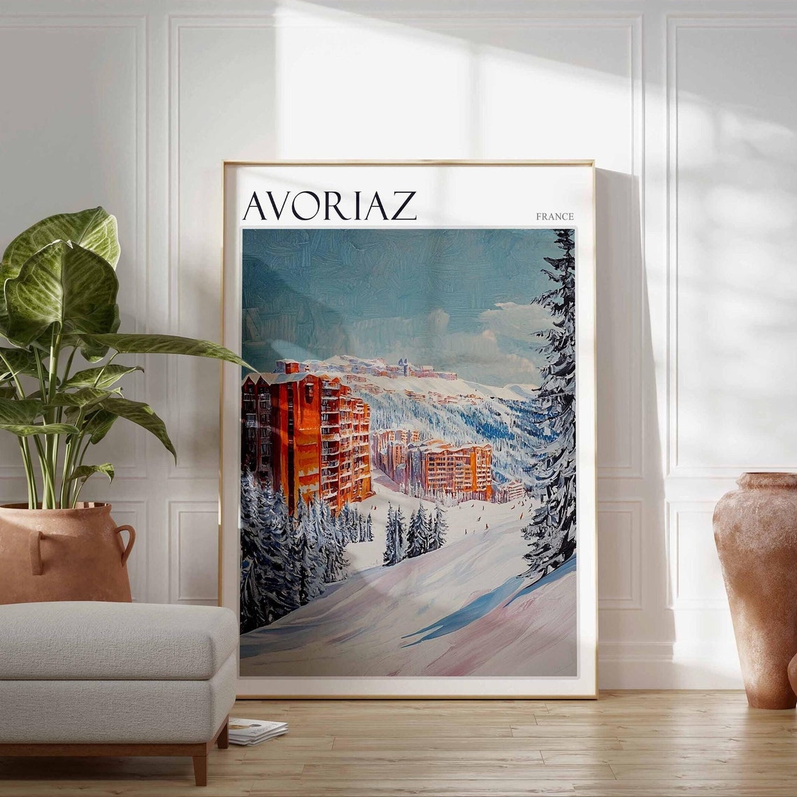 Skiing Travel Poster Skiing Art Avoriaz Poster Avoriaz Print French Alps Decor Winter Print Avoriaz Travel Print Avoriaz Ski Poster