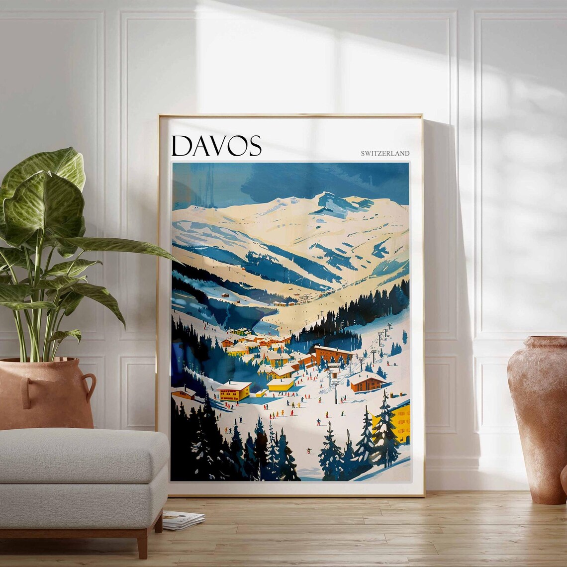 Davos Switzerland Snowy Ski Resort Village Mountain Winter Poster