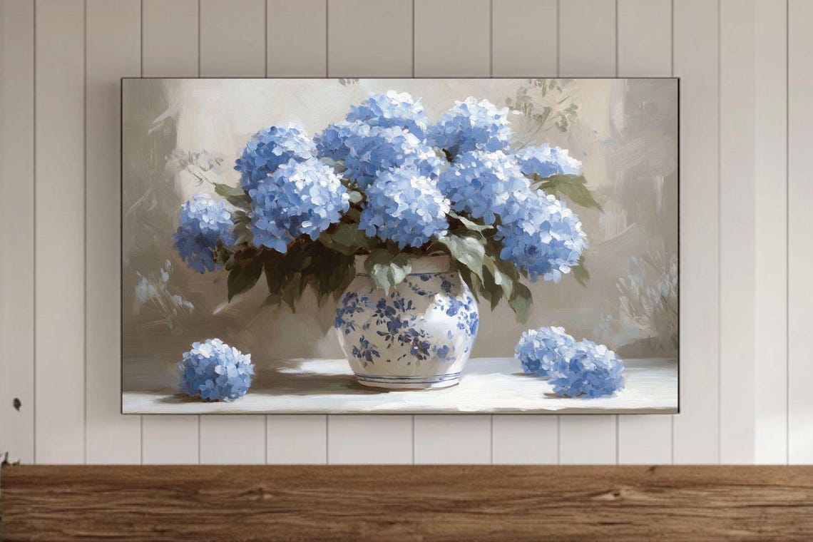 Blue Hydrangeas In Chinoiserie Vase Still Life Floral Poster
