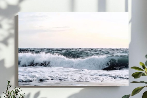 Dramatic Breaking Ocean Wave with White Foam Surfing Seascape Poster