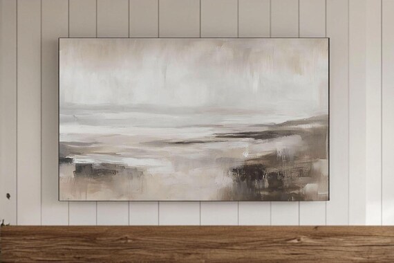 Neutral Beige Abstract Coastal Landscape Minimalist Wall Art