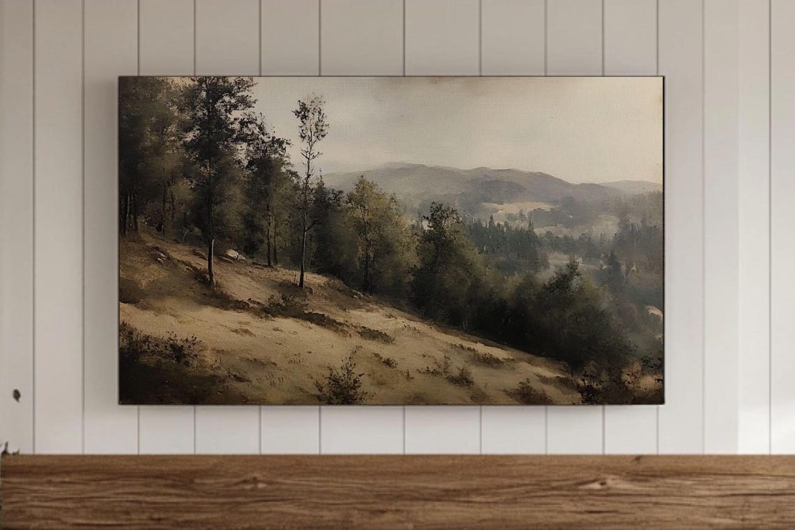 Spring Hillside Trees Vintage Country Landscape Painting Poster