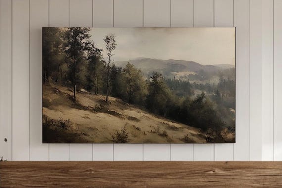 Moody Spring Frame Tv Wall Art Vintage Country Landscape Oil Painting Dark Rustic Farmhouse Decor Antique Summer Scenery Screensaver