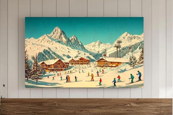 Scenic View Of Winter Resort Samsung Frame Tv Wall Art Sports Themed Ski Illustration Instant Screensaver