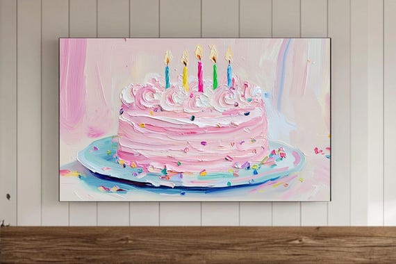 Colorful Birthday Cake Frame Tv Wall Art Samsung Wallpaper Pink Textured Bday Screensaver
